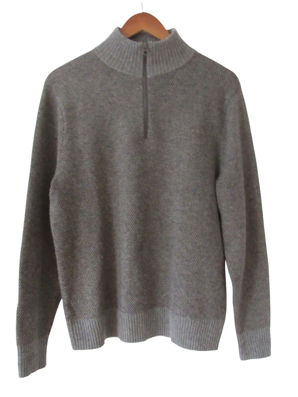 J Crew Rugged Merino Gray Sweater Medium Birdseye Half Zip Pullover Mock Neck
